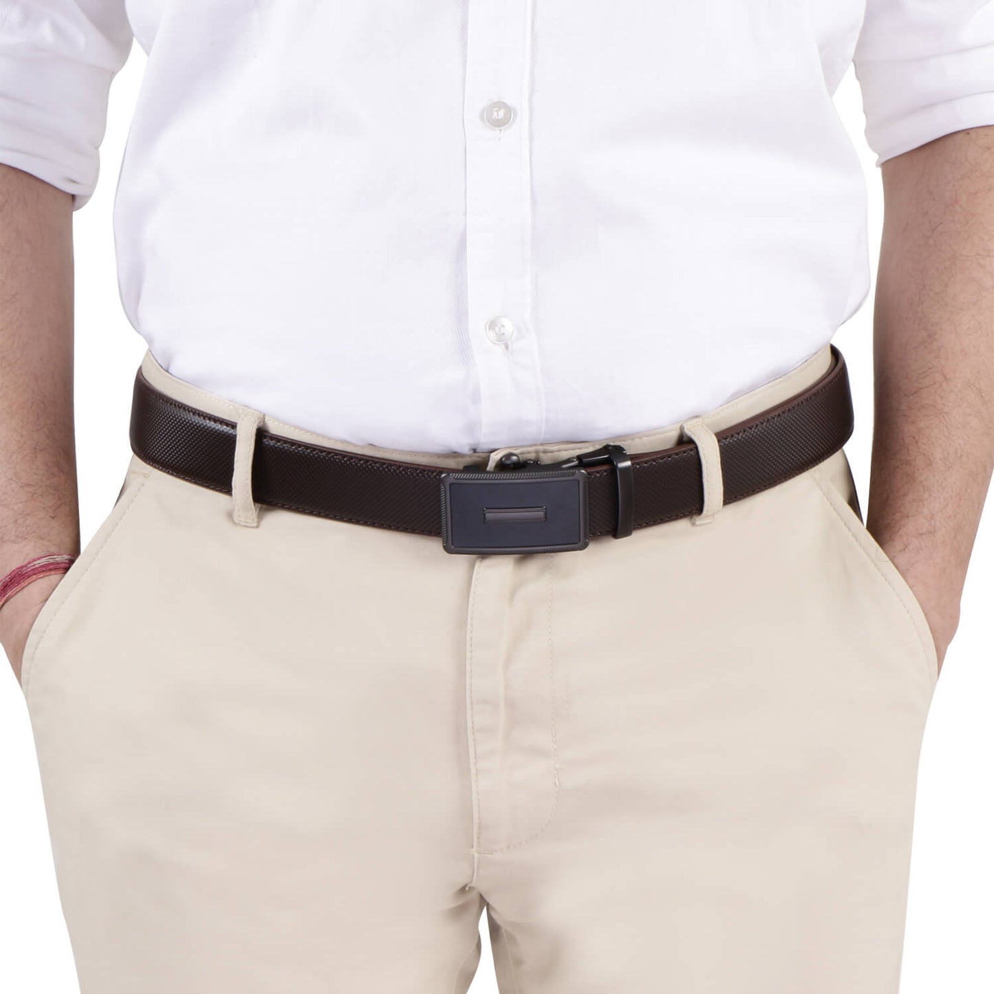 Labnoft Men's Auto-Lock PU Leather Belt, Brown