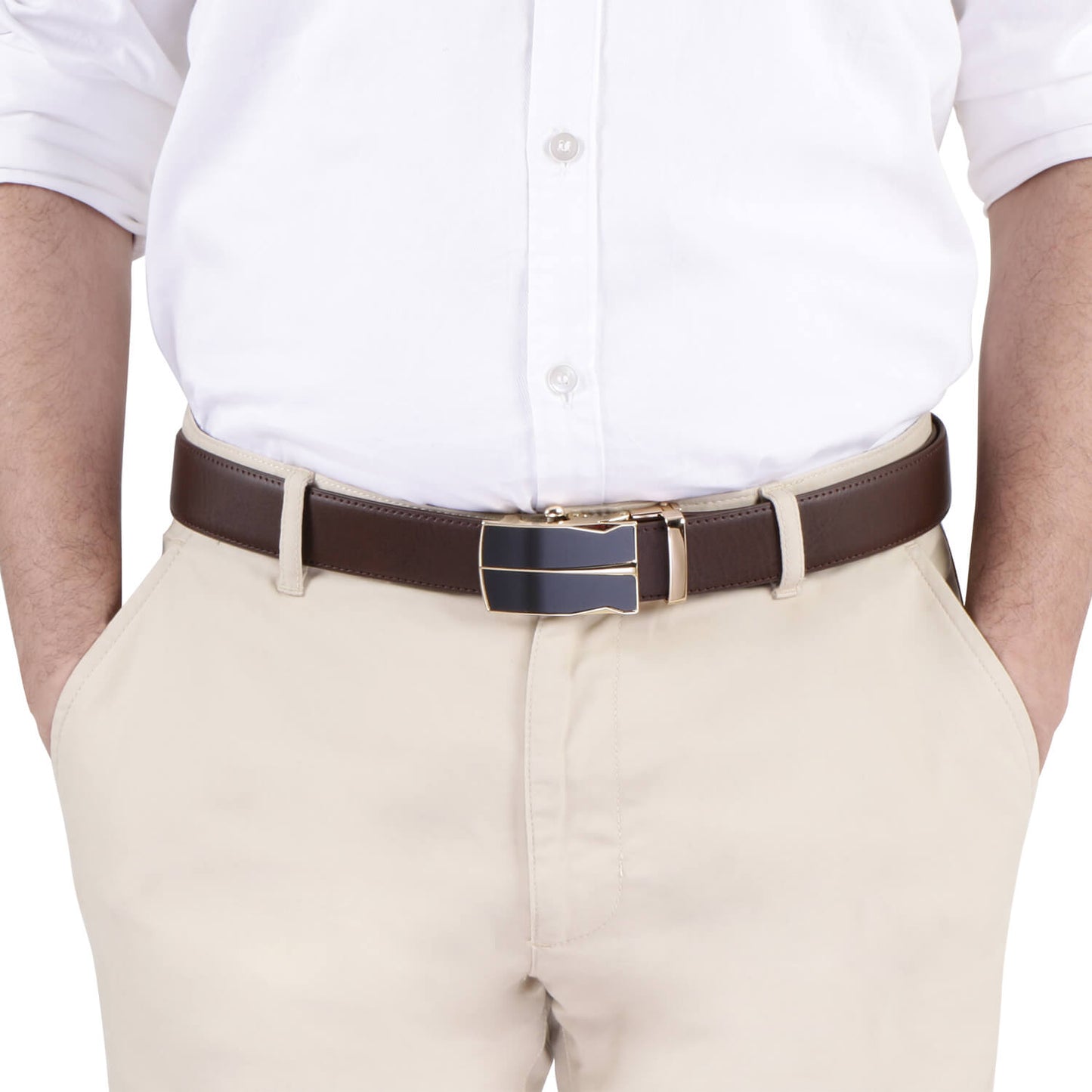 Labnoft Men's Auto-Lock PU Leather Belt, Brown