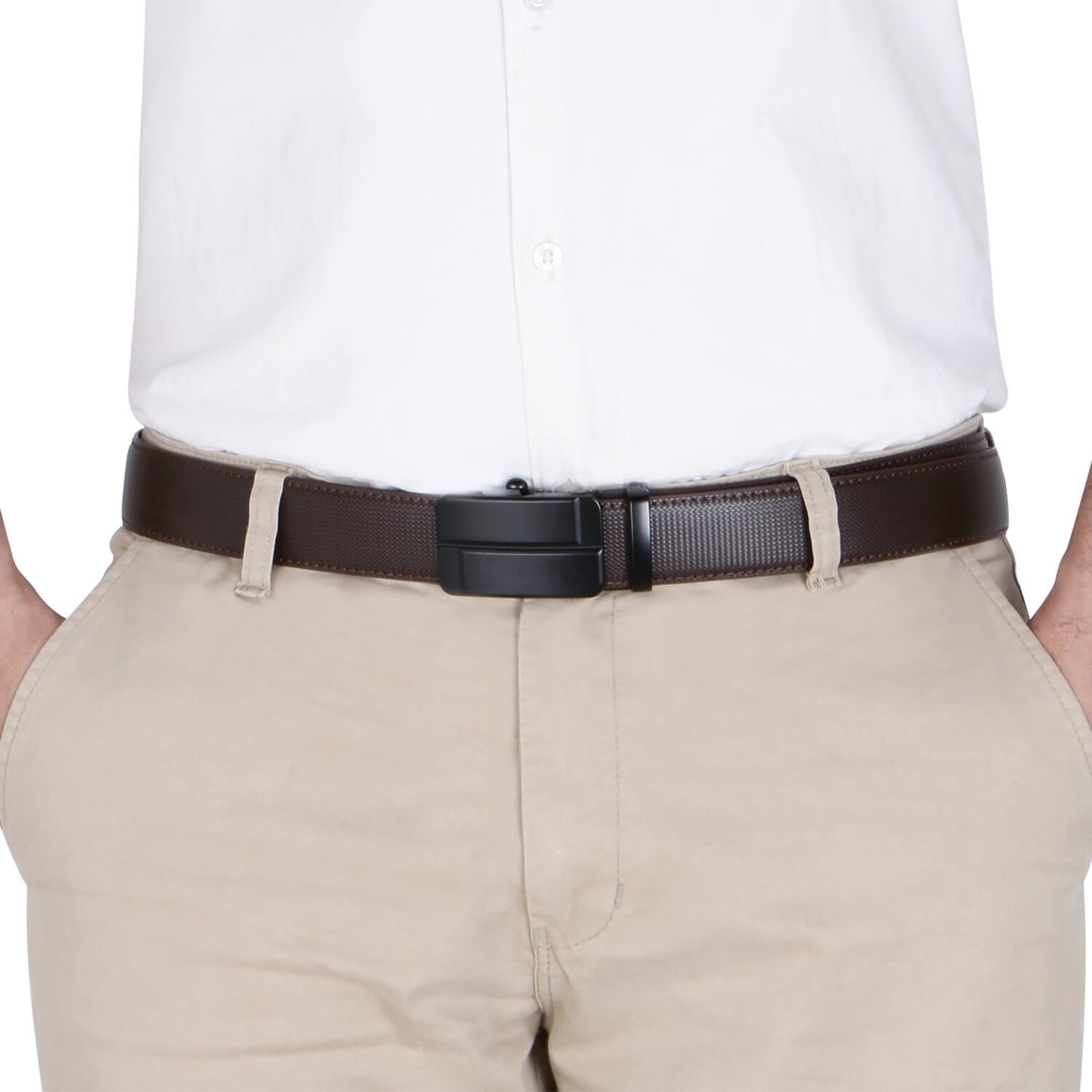 Labnoft Men's Auto-Lock PU Leather Belt, Brown