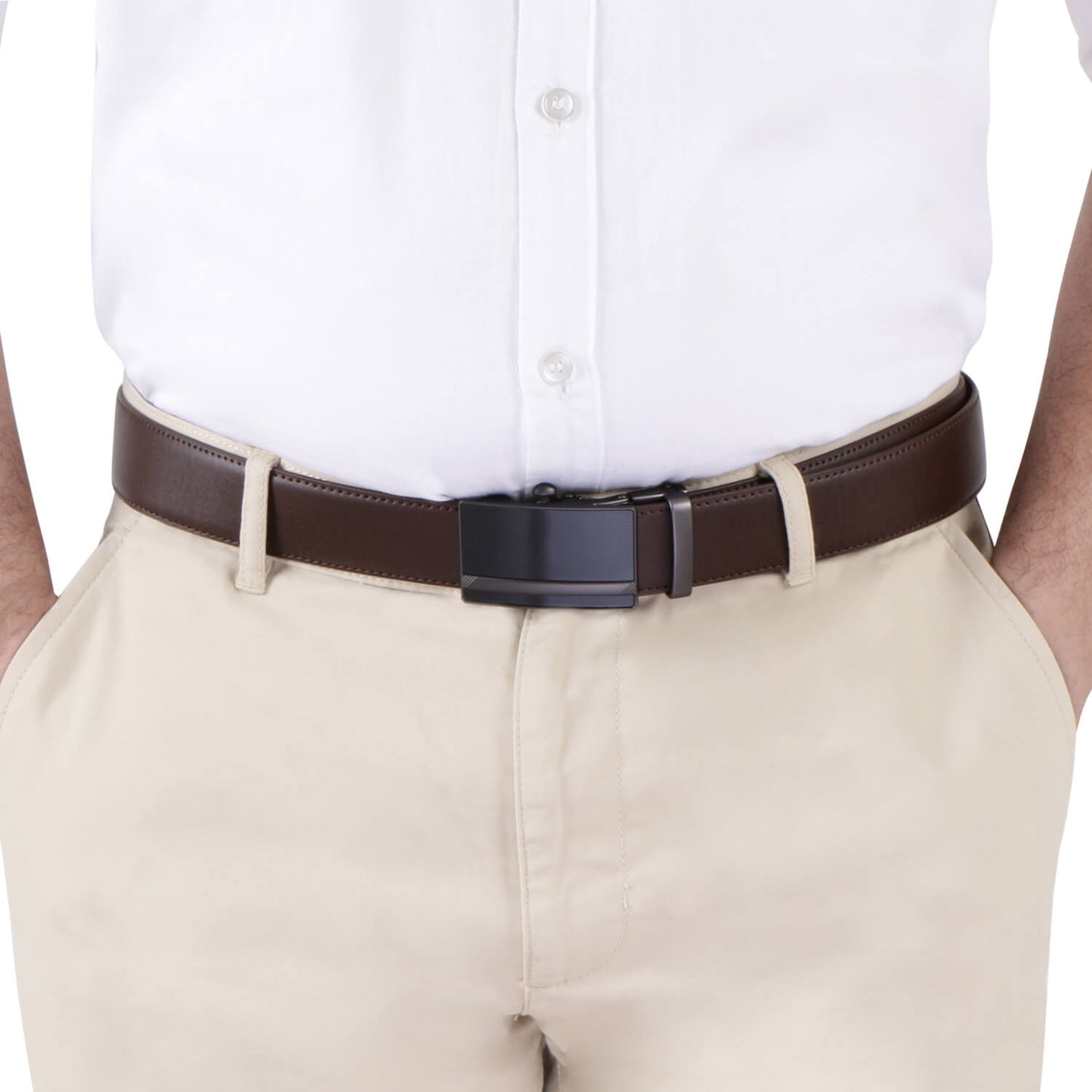 Labnoft Men's Auto-Lock PU Leather Belt, Brown