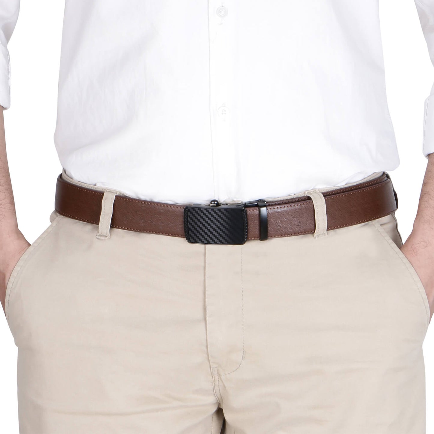 Labnoft Men's Auto-Lock PU Leather Belt, Brown