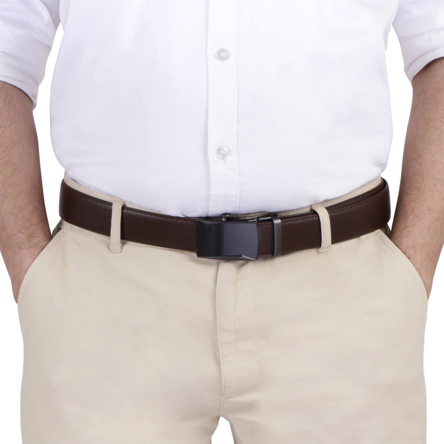 Labnoft Men's Auto-Lock PU Leather Belt, Brown