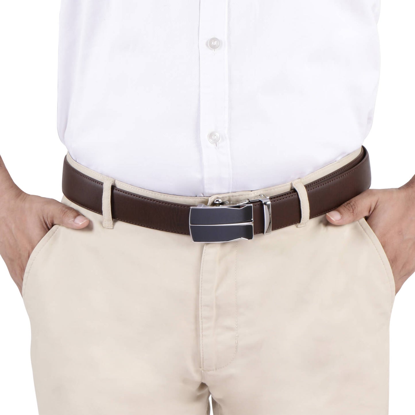 Labnoft Men's Auto-Lock PU Leather Belt, Brown