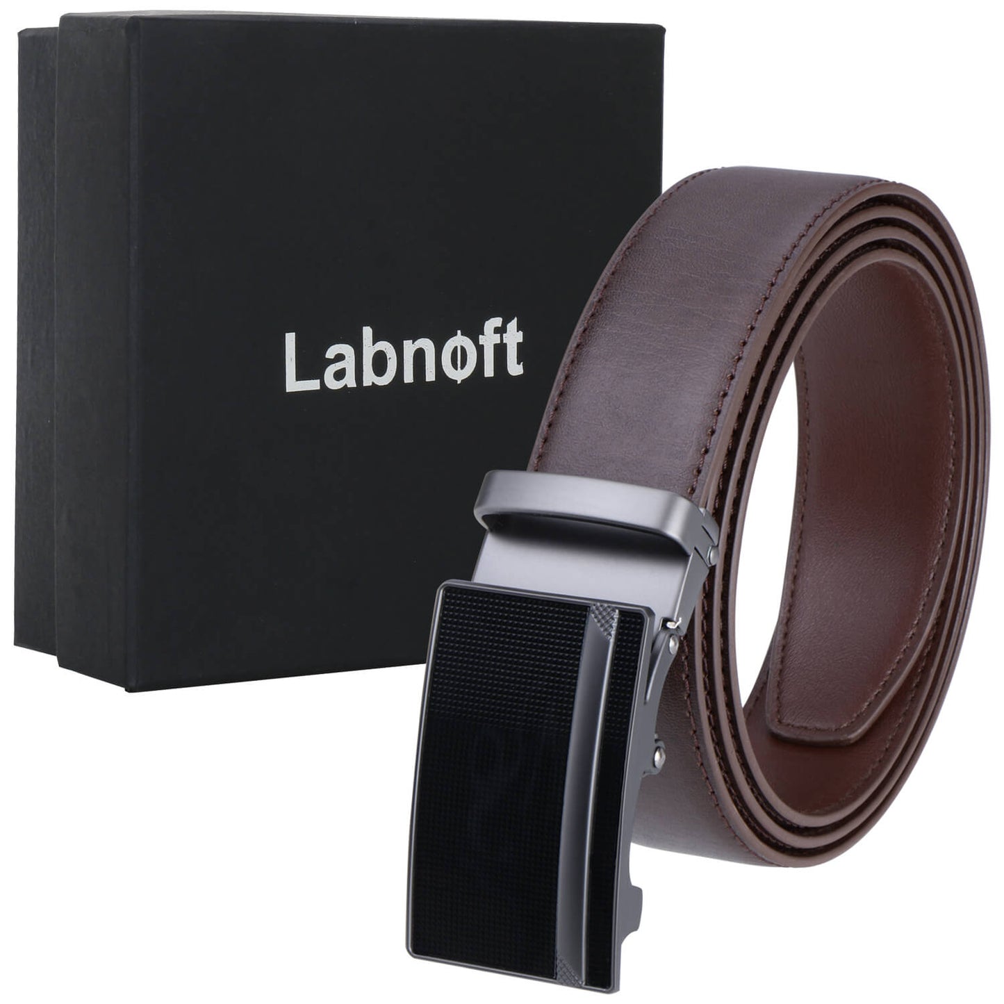 Labnoft Men's Auto-Lock PU Leather Belt, Brown