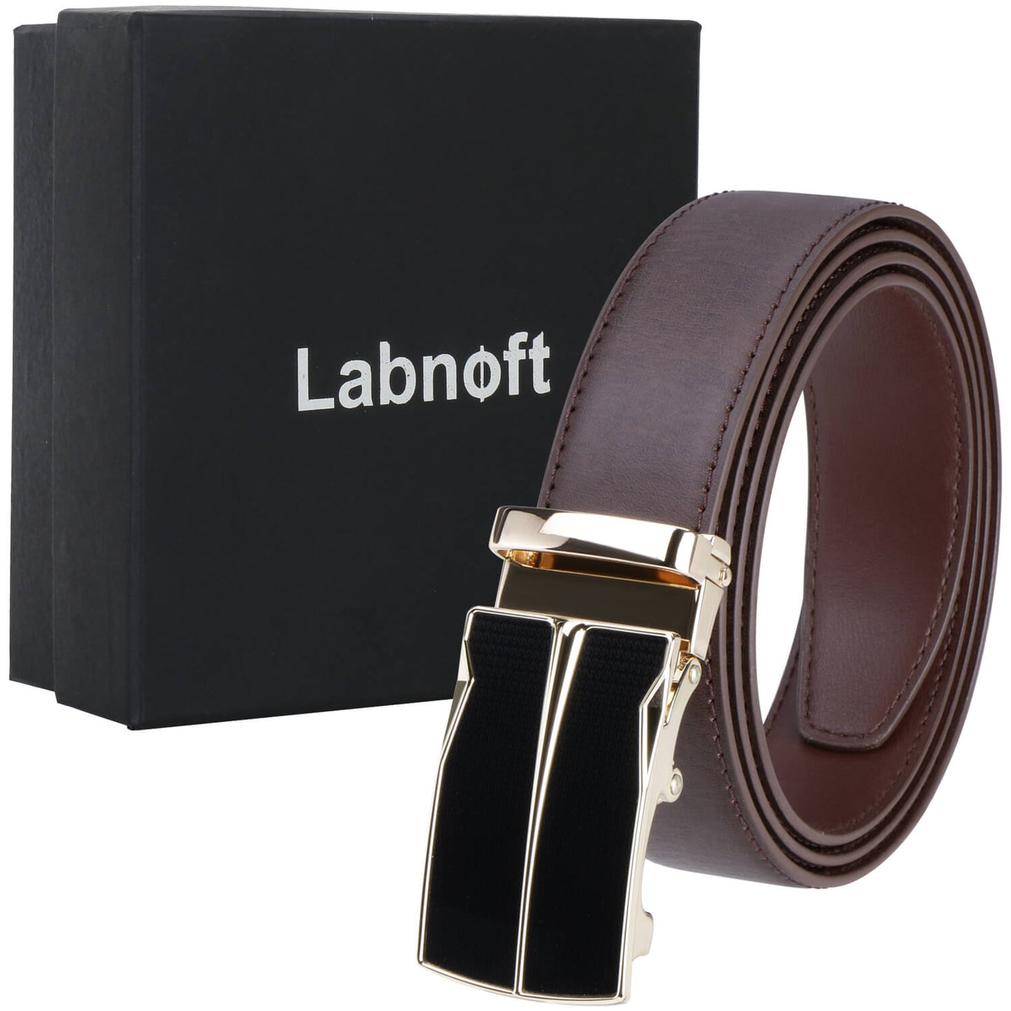 Labnoft Men's Auto-Lock PU Leather Belt, Brown