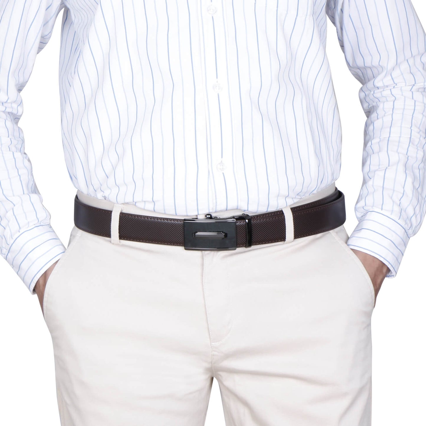 Labnoft Men's Auto-Lock PU Leather Belt, Brown
