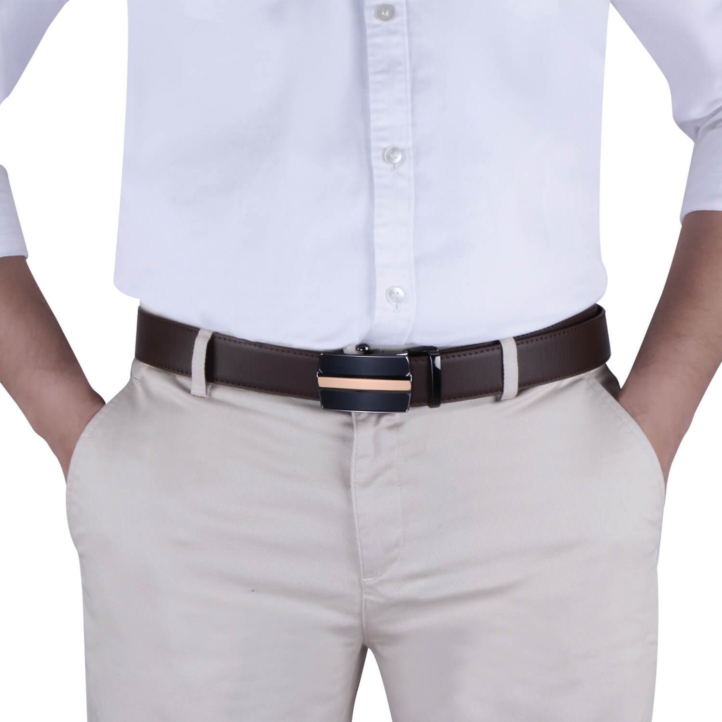 Labnoft Men's Auto-Lock PU Leather Belt, Brown