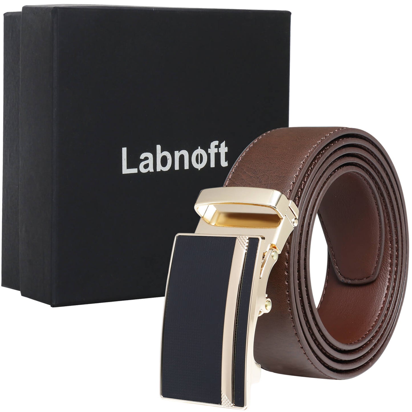 Labnoft Men's Auto-Lock PU Leather Belt, Brown