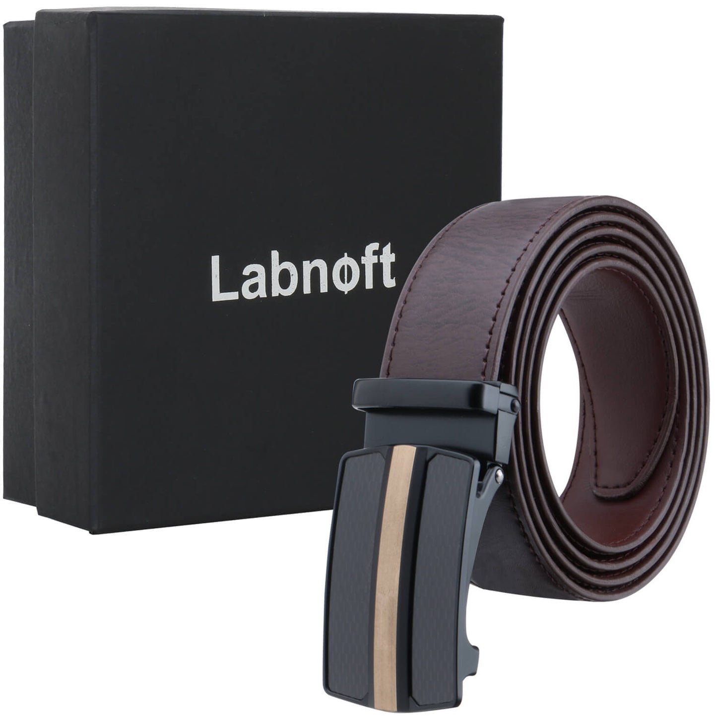 Labnoft Men's Auto-Lock PU Leather Belt, Brown