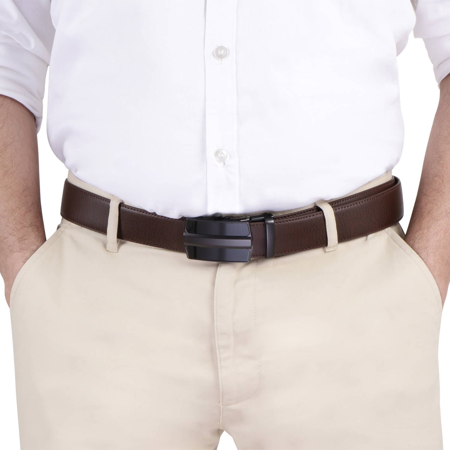 Labnoft Men's Auto-Lock PU Leather Belt, Brown