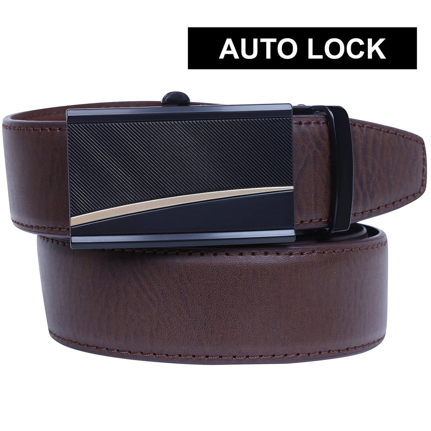 Labnoft Men's Auto-Lock PU Leather Belt, Brown