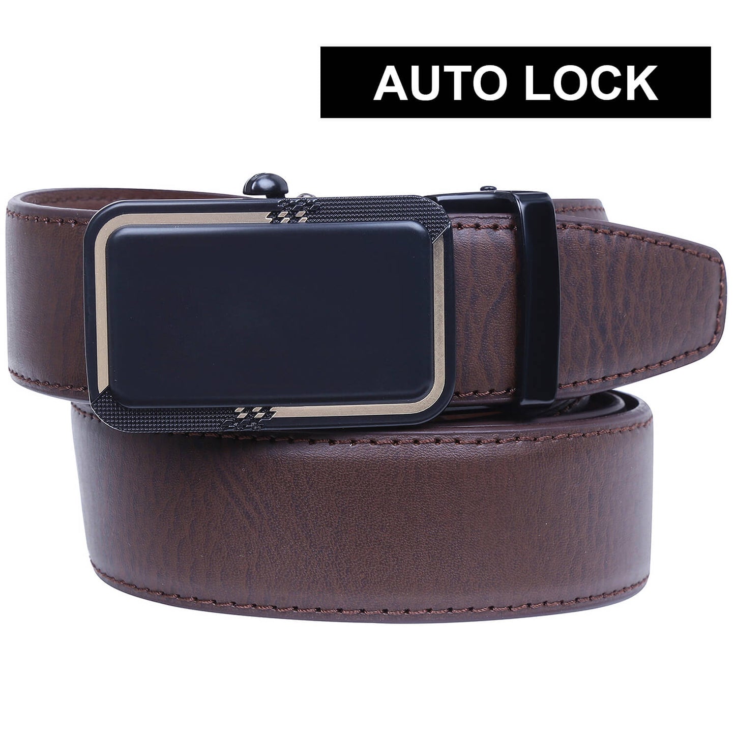 Labnoft Men's Auto-Lock PU Leather Belt, Brown