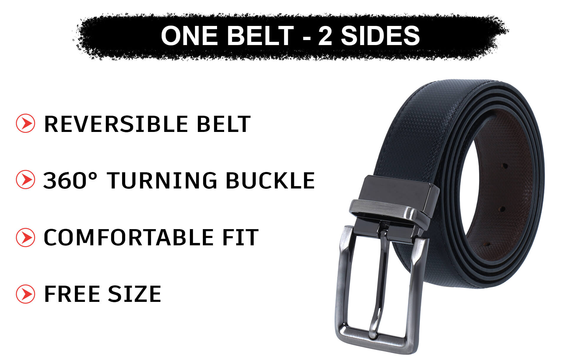 CLUB SPUNKY Reversible PU-Leather (Vegan) belt for men stylish