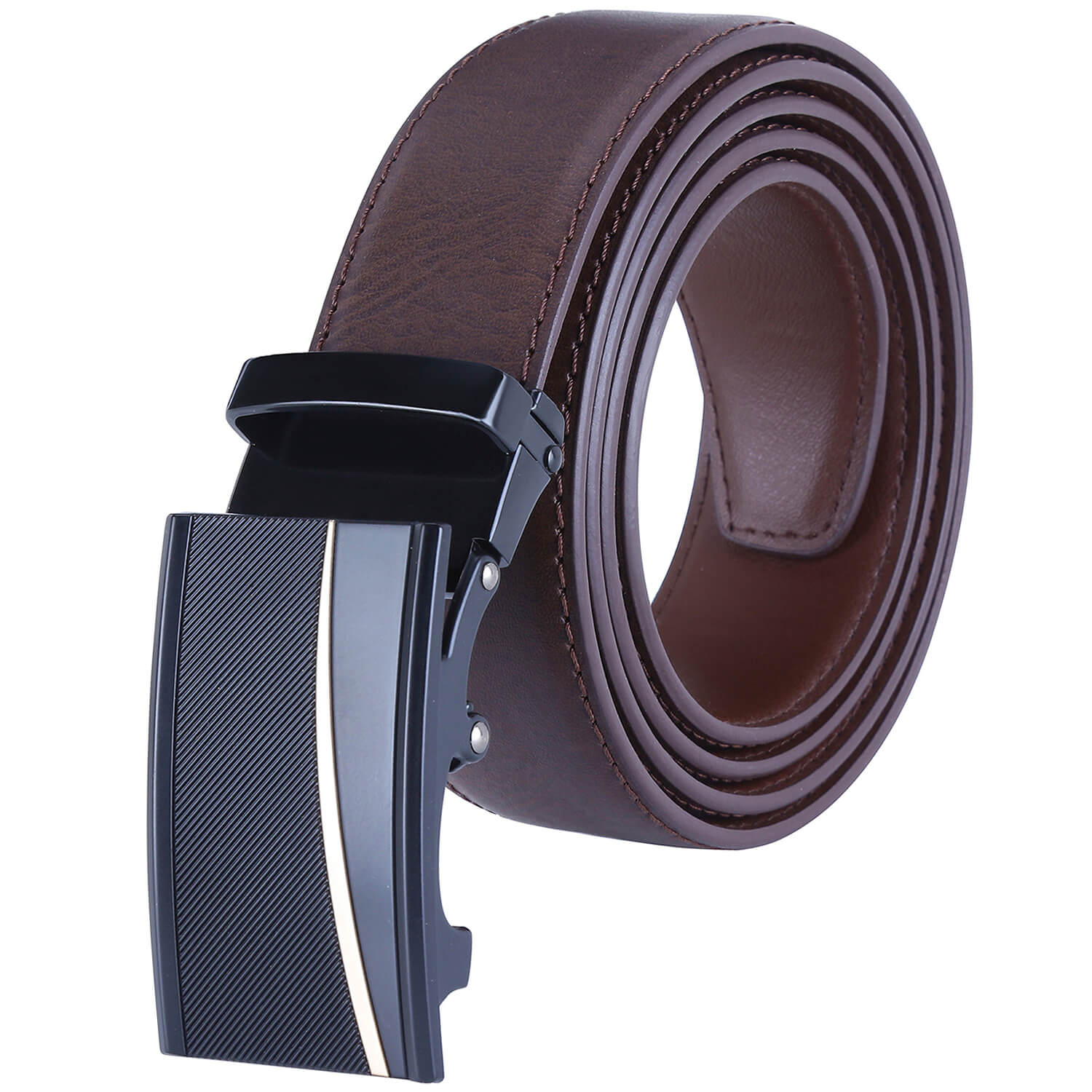 Labnoft Men's Stylish Auto-Lock Pu Leather Belt Without Holes, Brown