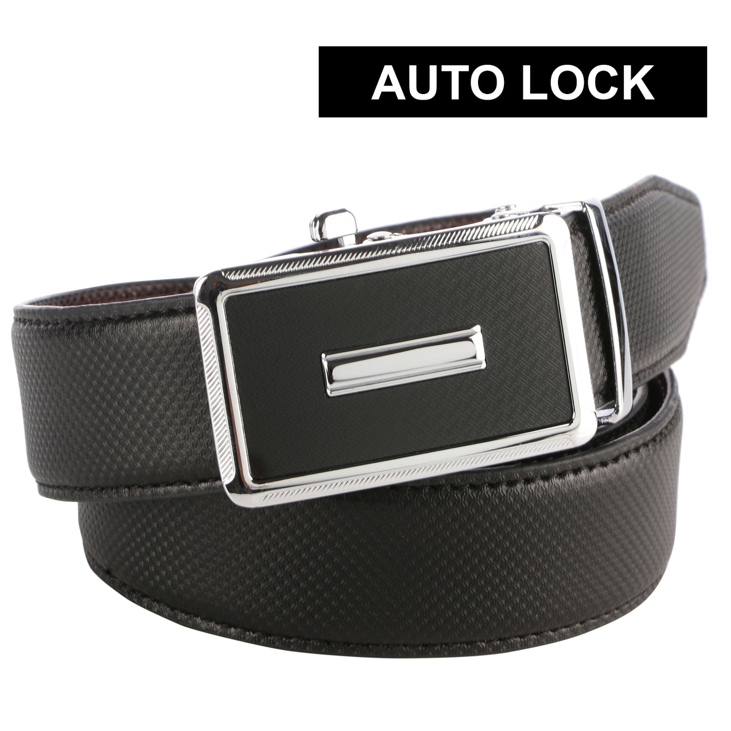 Labnoft Men's Auto-Lock PU Vegan Leather Belt, Black