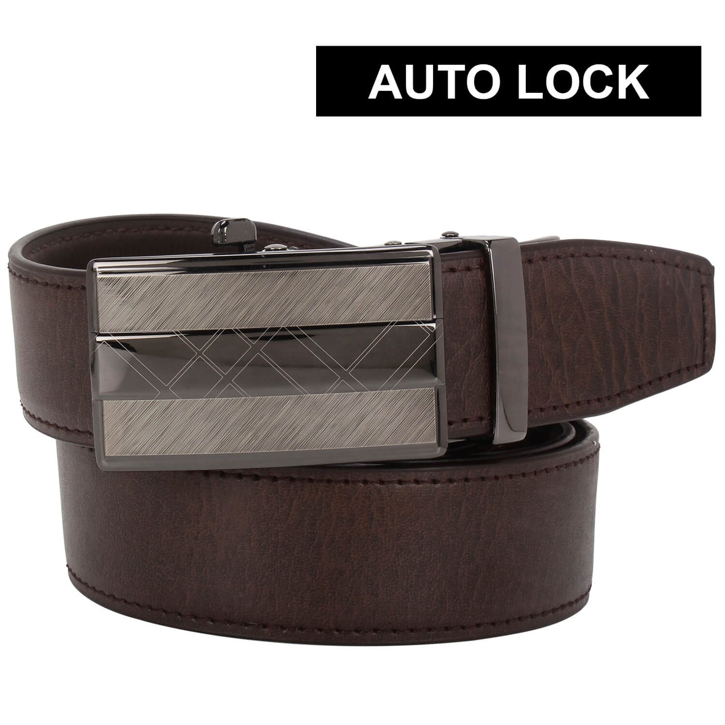 Labnoft Men's Auto-Lock PU Leather Belt, Brown