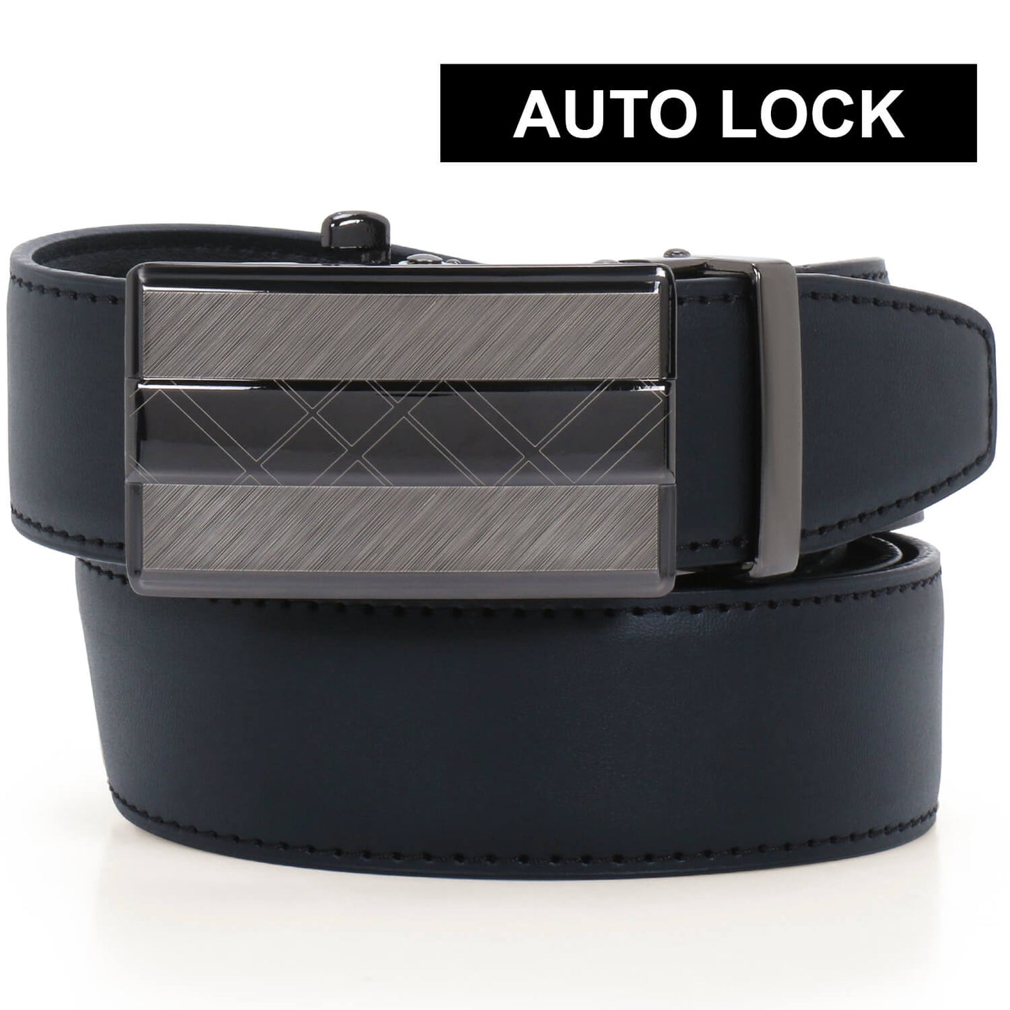 Leather World Auto Lock Buckle Vegan Leather Formal Black Belt For Men –