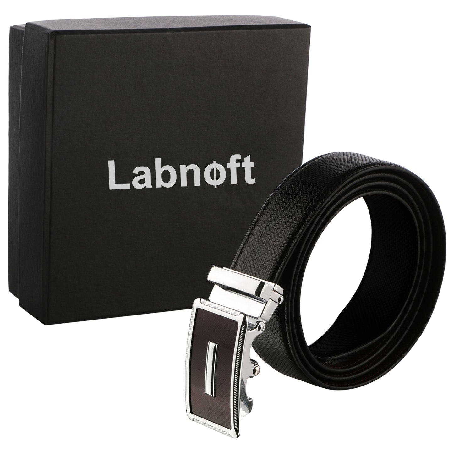 Labnoft Men's Auto-Lock PU Vegan Leather Belt, Black