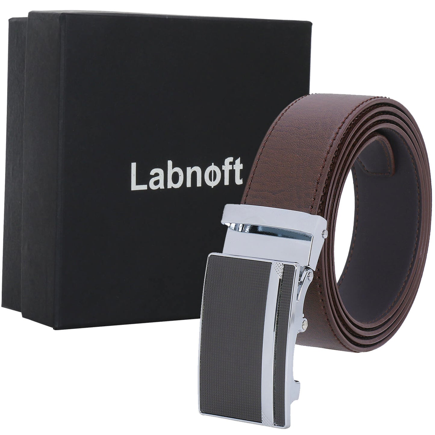 Labnoft Men's Auto-Lock PU Leather Belt, Brown