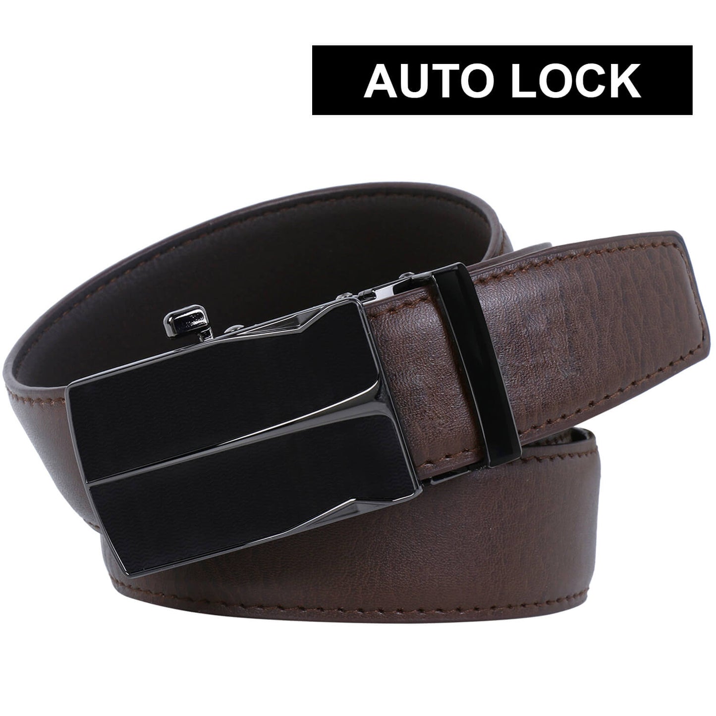 Labnoft Men's Auto-Lock PU Leather Belt, Brown